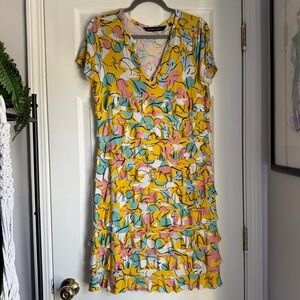 Colleen Lopez Size Medium Ruffled Tier Yellow Floral Dress